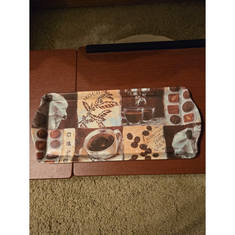 Home Essentials Coffee Mocha Melamine Serving Tray Rectangular Brown Tan 15 Inch